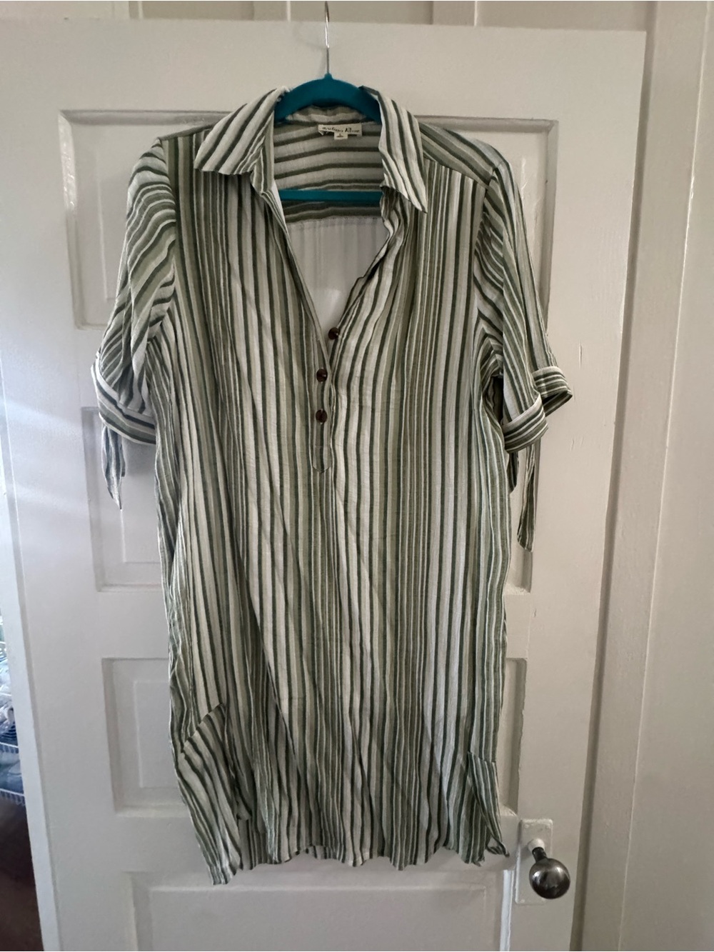 Striped Mini Dress in Olive & White